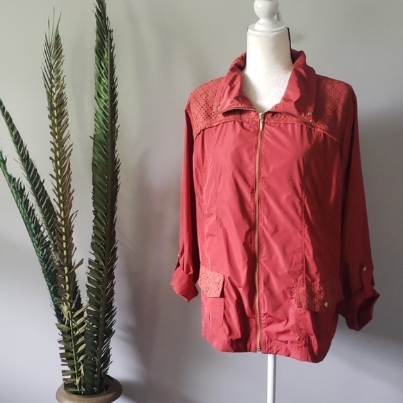 Chico's Finley red ochre jacket with suede detail NWT - Picture 2 of 9